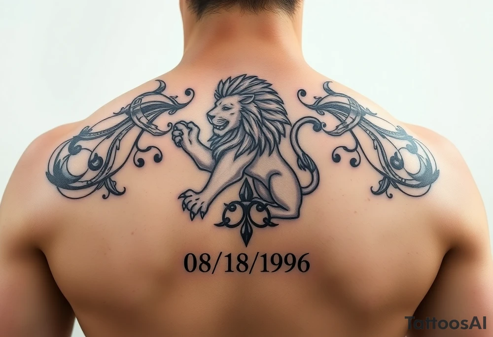 Leo zodiac sign with 08/18/1996 tattoo idea