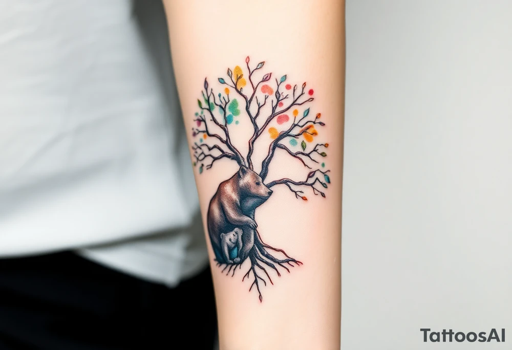 Tree of life one adult bear and one baby bear tattoo idea