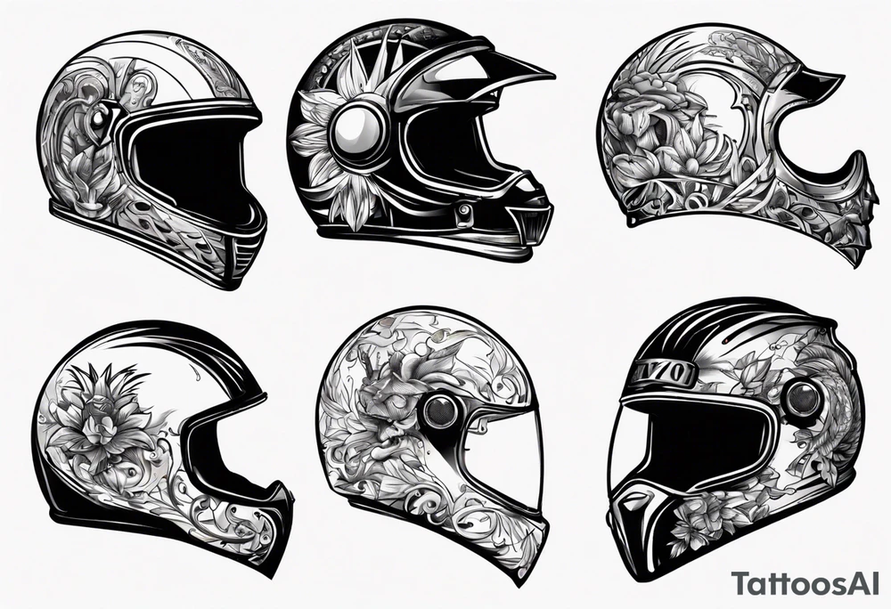 motorbike helmet with a crown on top tattoo idea