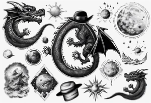 Dragon out in space with an hat back tattoo tattoo idea
