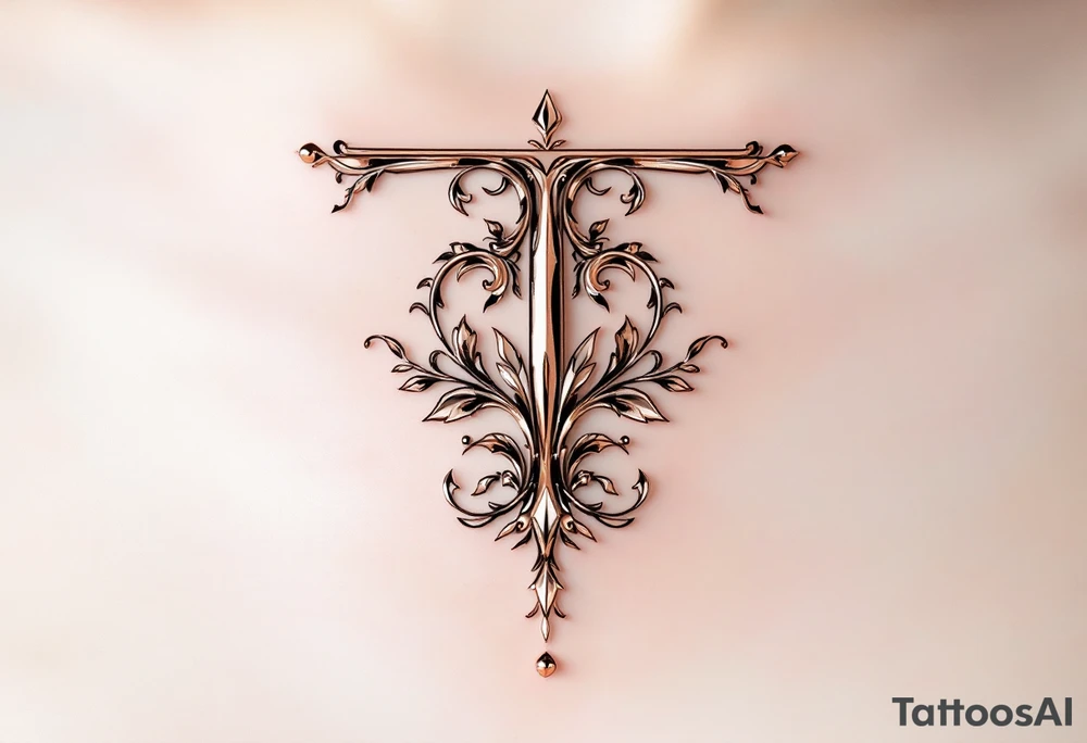 A sleek modern "T" in rosegold with a chrome-like metallic finish. tattoo idea