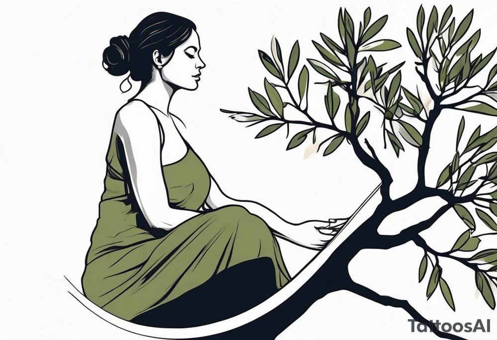 a woman turning herself in an olive tree tattoo idea