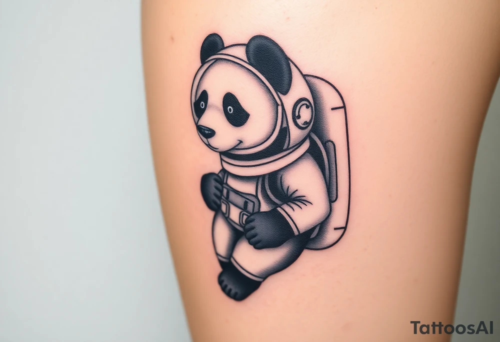 Panda with astronaut suit in outer space tattoo idea