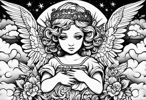 small angels with clouds in the background tattoo idea