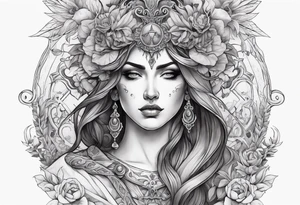 Hades with blue and red
shadowns and persephone symbols tattoo idea