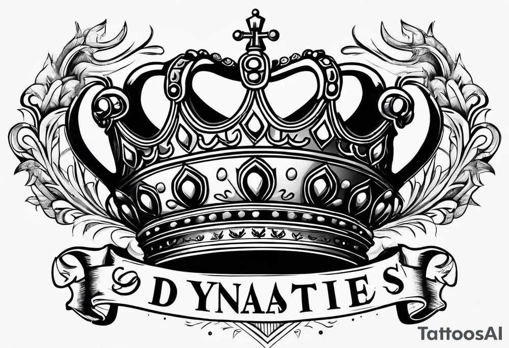 A crown with lettering underneath that says "Dynasties of the Crown" tattoo idea