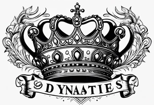 A crown with lettering underneath that says "Dynasties of the Crown" tattoo idea