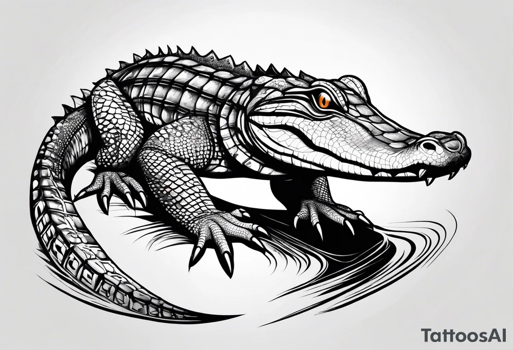 Full body Caiman with tail tattoo idea