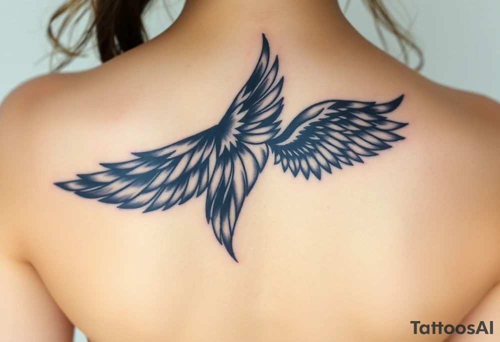 black feathers drifting away to angel wings tattoo idea