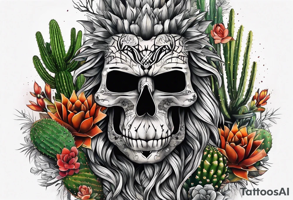 Lobo ,  cactos e árvore da vida tattoo idea
