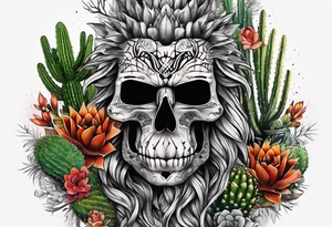 Lobo ,  cactos e árvore da vida tattoo idea