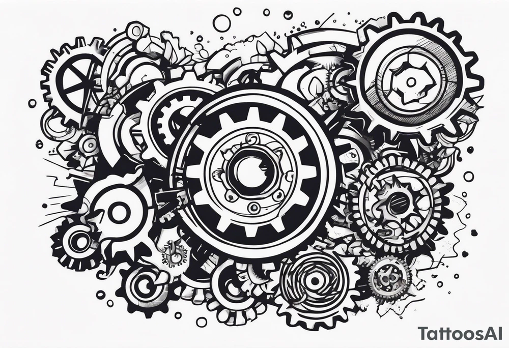 Nuts and bolts and gears and cogs on thigh tattoo idea