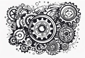 Nuts and bolts and gears and cogs on thigh tattoo idea