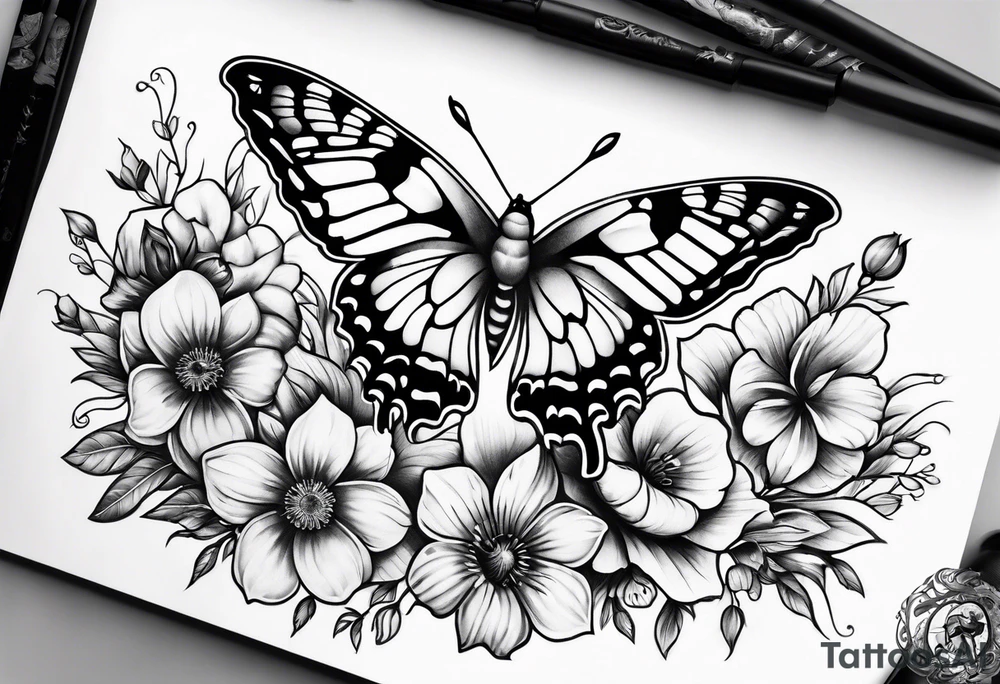 sparrows and butterflies and flowers tattoo idea