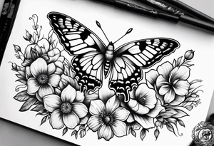 sparrows and butterflies and flowers tattoo idea