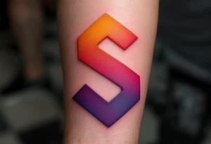 A vibrant sunset-gradient "S" transitioning from orange to pink to deep purple. tattoo idea