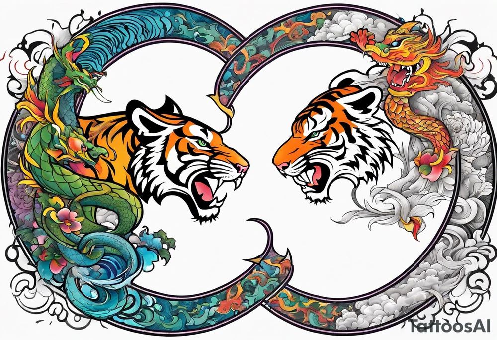 tiger and dragon ying yang contrast tattoo idea