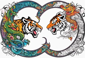 tiger and dragon ying yang contrast tattoo idea