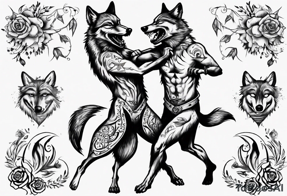 two wolves dancing salsa tattoo idea
