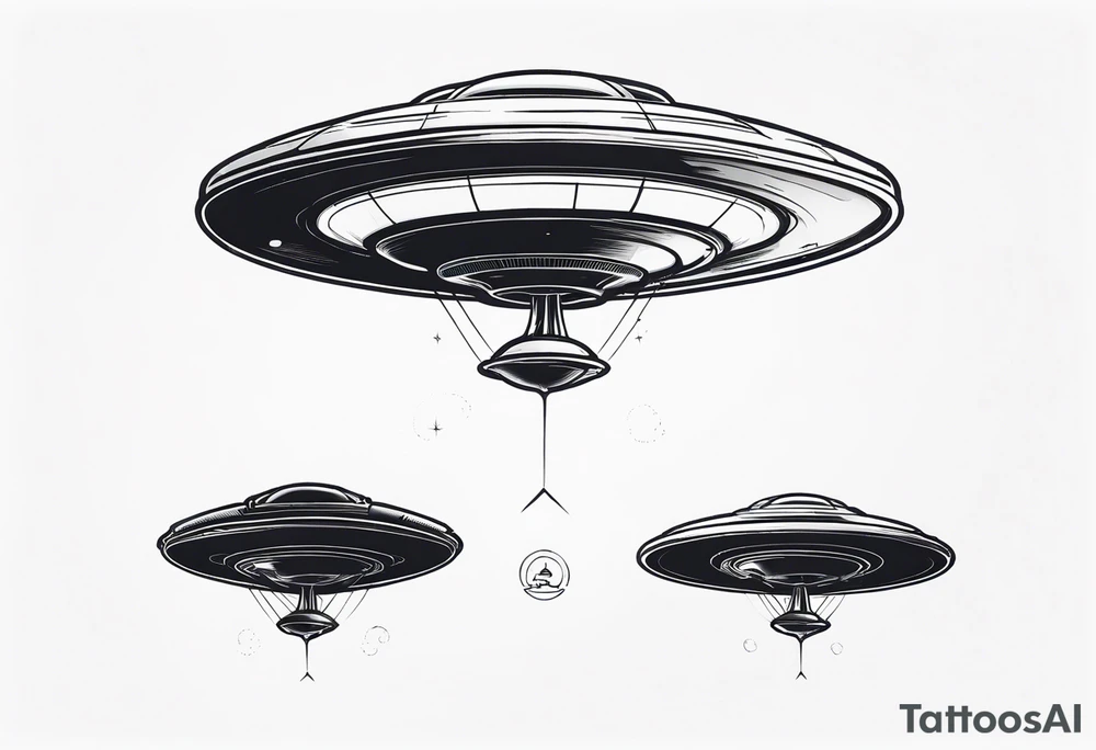 engineer Drawing of an alien flying saucer in three projections tattoo idea