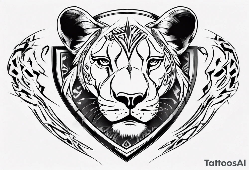 Lioness with paws on a shield tattoo idea