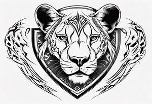 Lioness with paws on a shield tattoo idea
