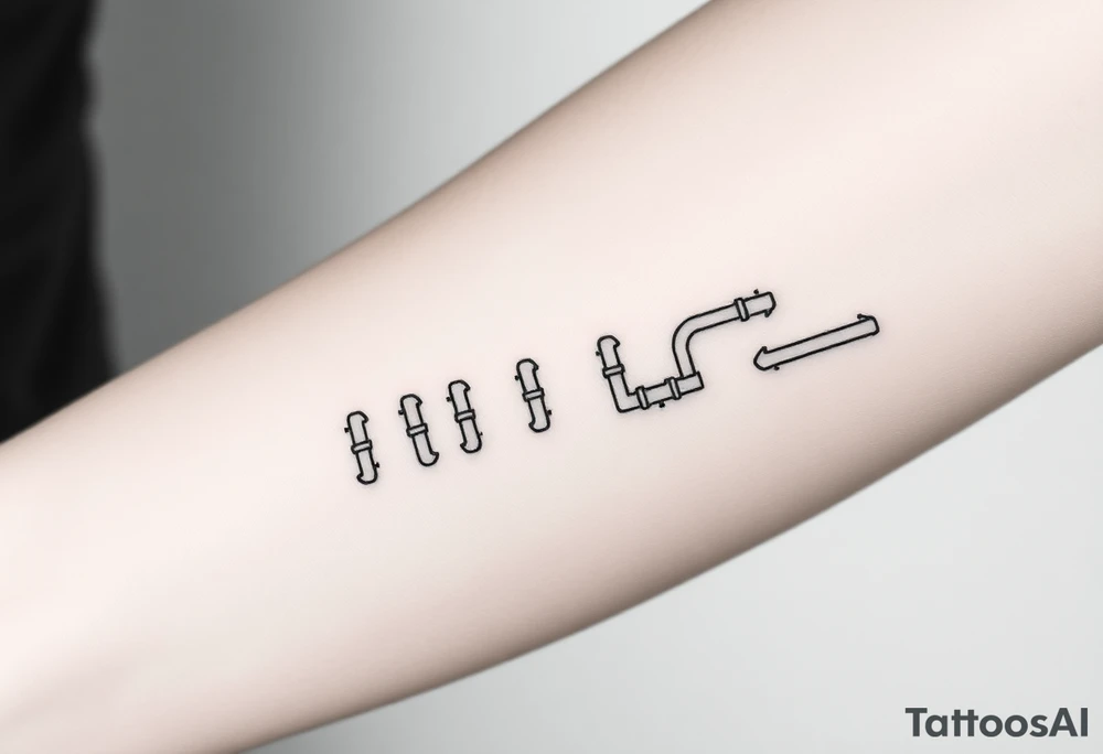 30 thin conected curved plumbing pipes with each pipe ending without a curved pipe tattoo idea