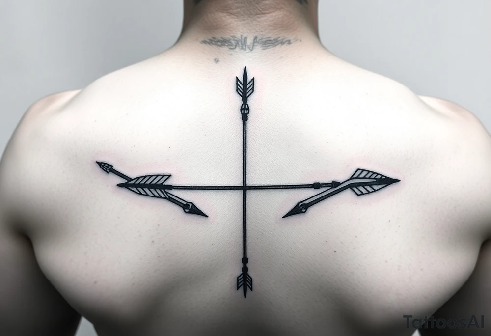 Large bow and arrow on whole arm tattoo idea