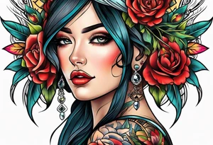 Neo traditional woman tattoo face cross eye tattoo idea