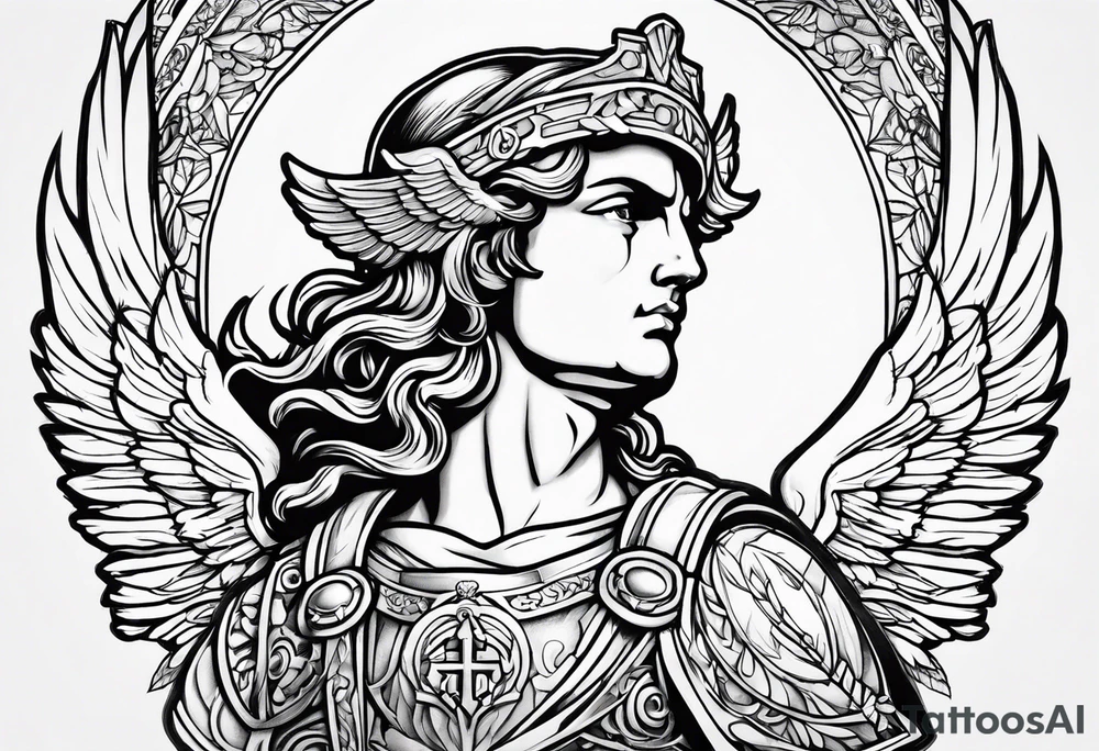 Saint Michael archangel portrait tattoo idea