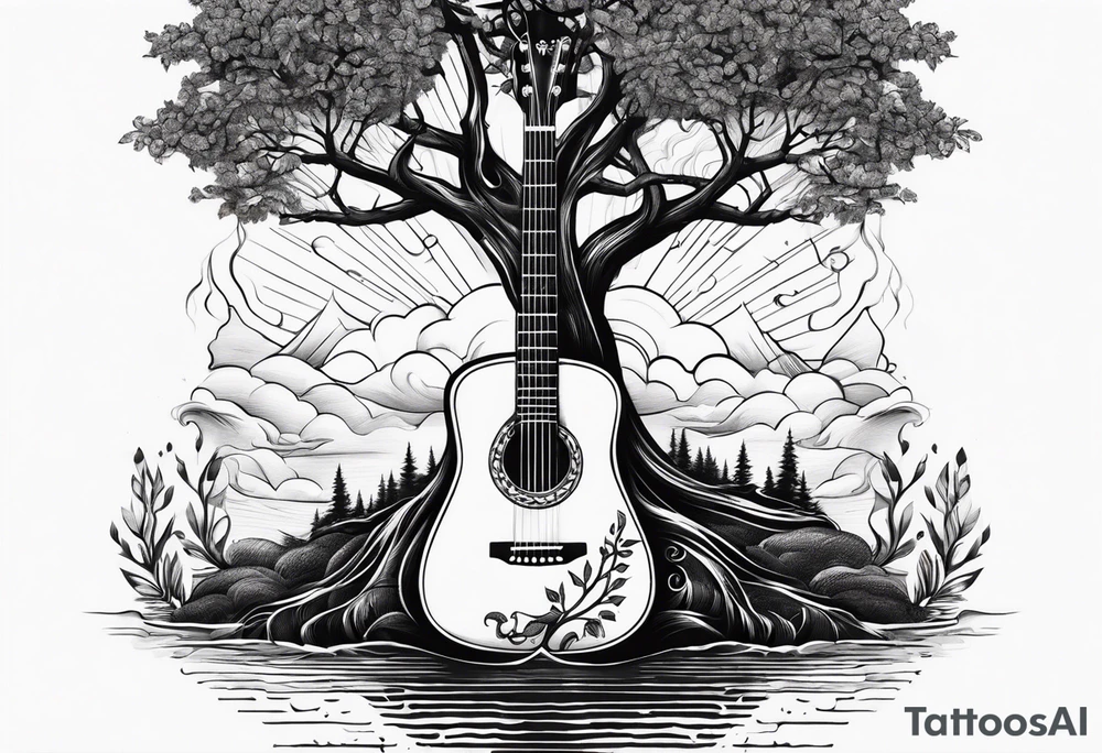 tree with guitar neck as trunk and roots are an anchor tattoo idea tree with guitar neck as trunk and roots are an anchor tattoo idea