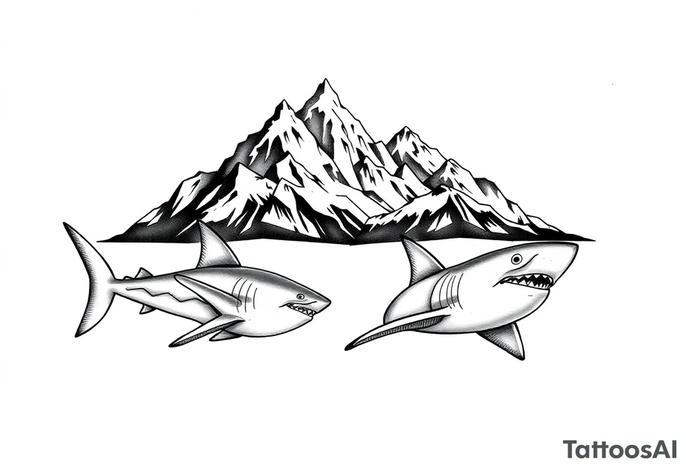 mountains and sharks tattoo idea