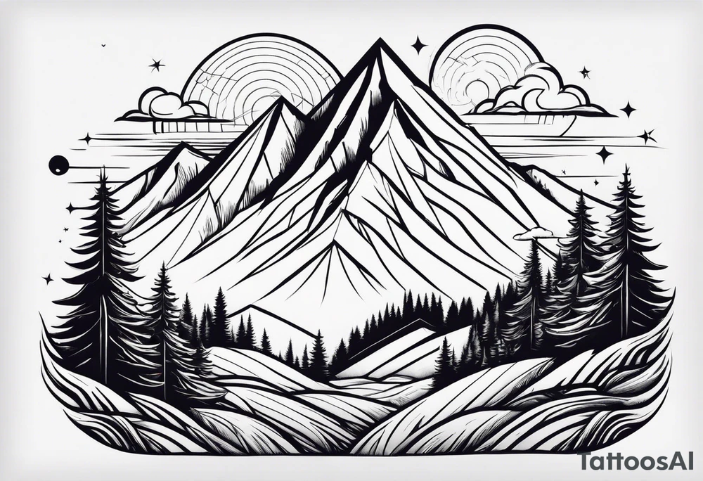 Montañas encerradas en un semicirculo por debajo tattoo idea