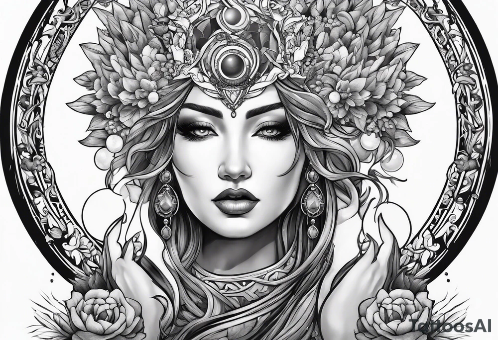 Gaia, hands over head , holding orb of creation above head tattoo idea