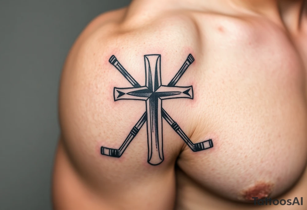 Hockey sticks made into a cross tattoo idea