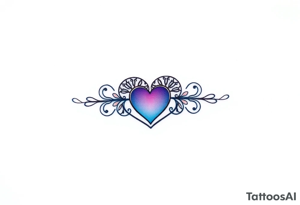 A symmetrical lace heart shaped bracelet with a soft ombré effect, transitioning from blue to deep purple tattoo idea