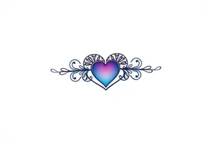 A symmetrical lace heart shaped bracelet with a soft ombré effect, transitioning from blue to deep purple tattoo idea