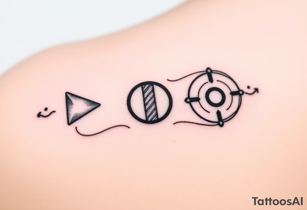 Powerful symbolic of play button, pause button, stop button and rewind tattoo idea