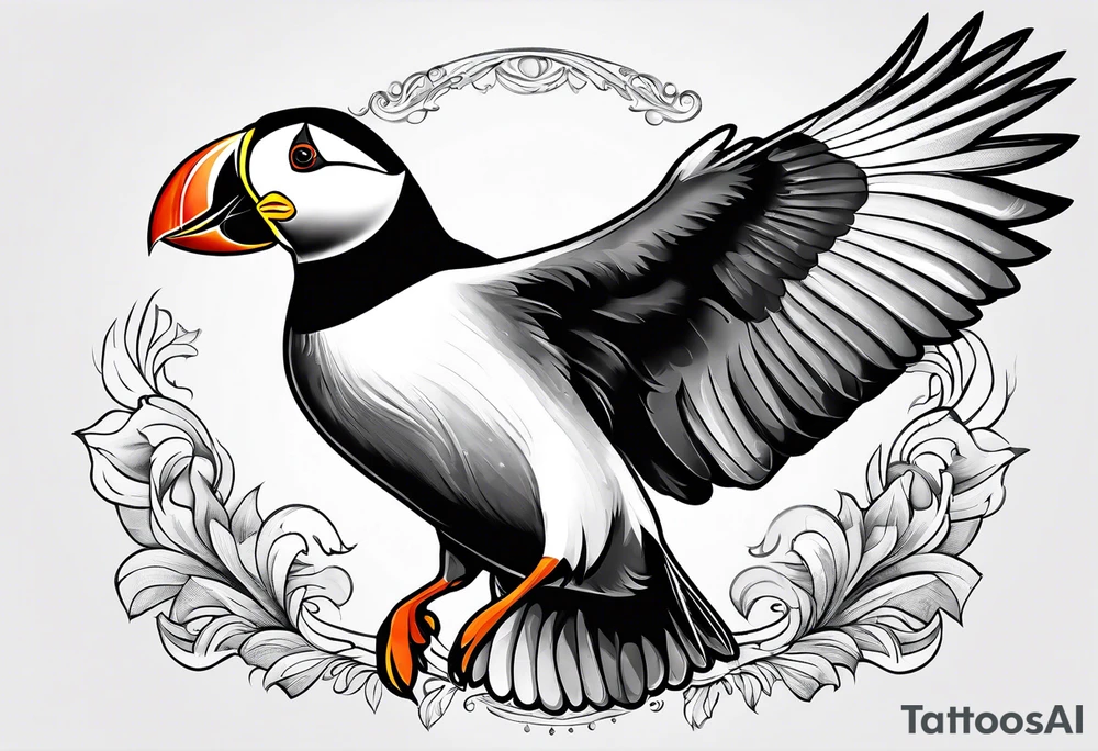 a flying puffin without background - masculine art style tattoo idea