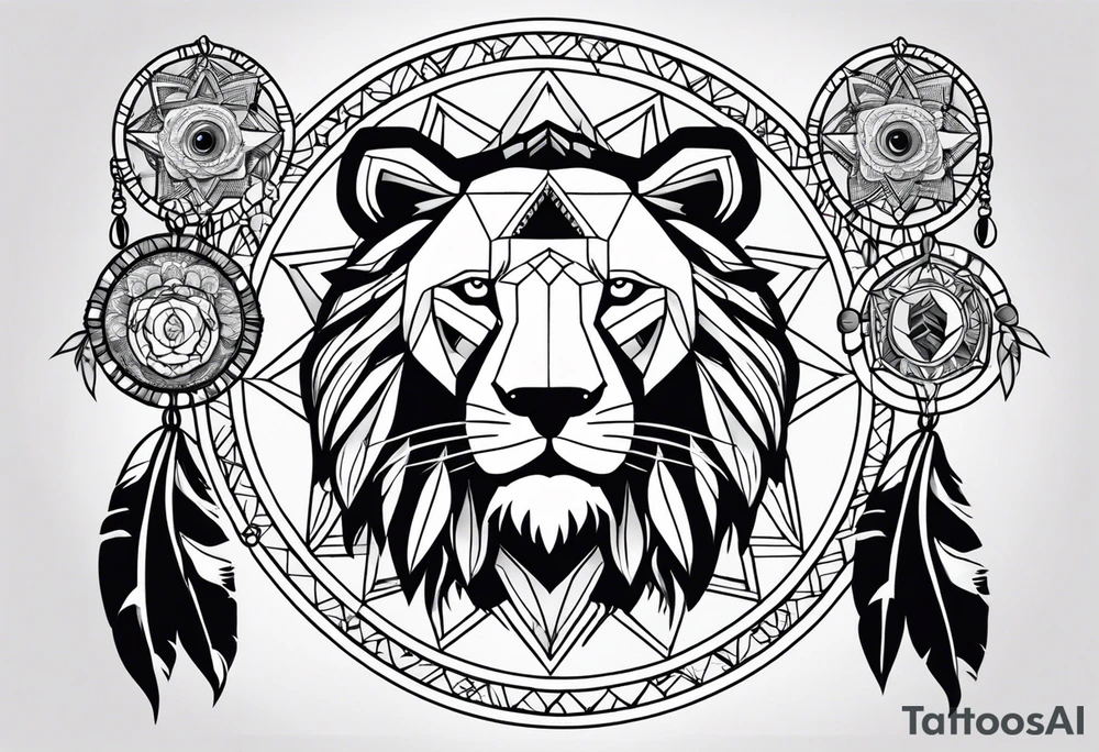 A native american dream catcher with a frog a lion and a bear on the inside tattoo idea