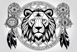 A native american dream catcher with a frog a lion and a bear on the inside tattoo idea