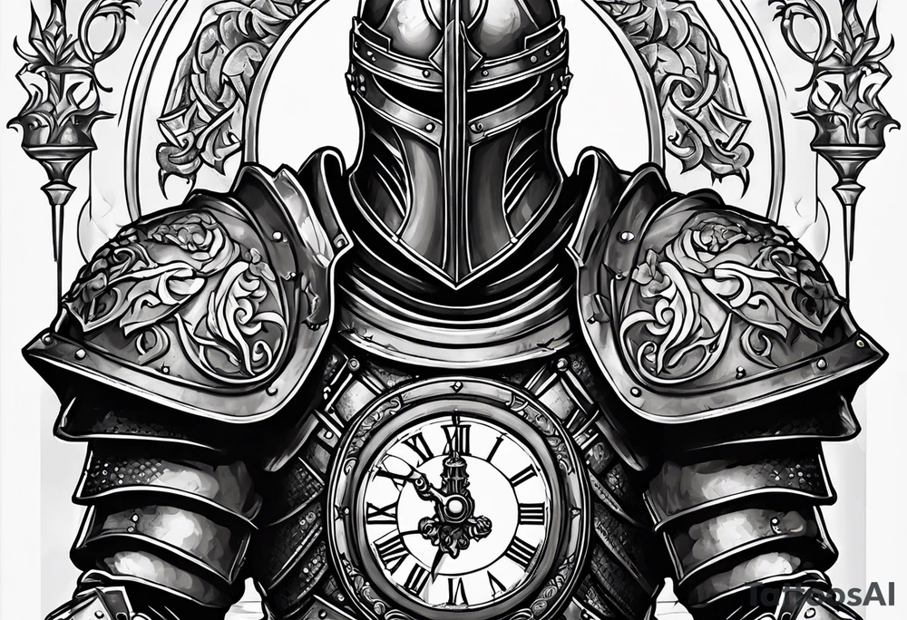 knight in heavy armor with clock tattoo idea