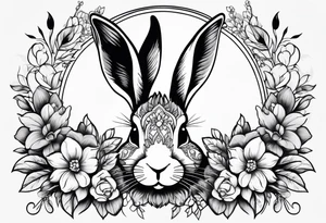 Rabbit head and flowers tattoo idea