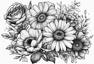 Bouquet of a Daisy, rose and poppy. Masculine. tattoo idea