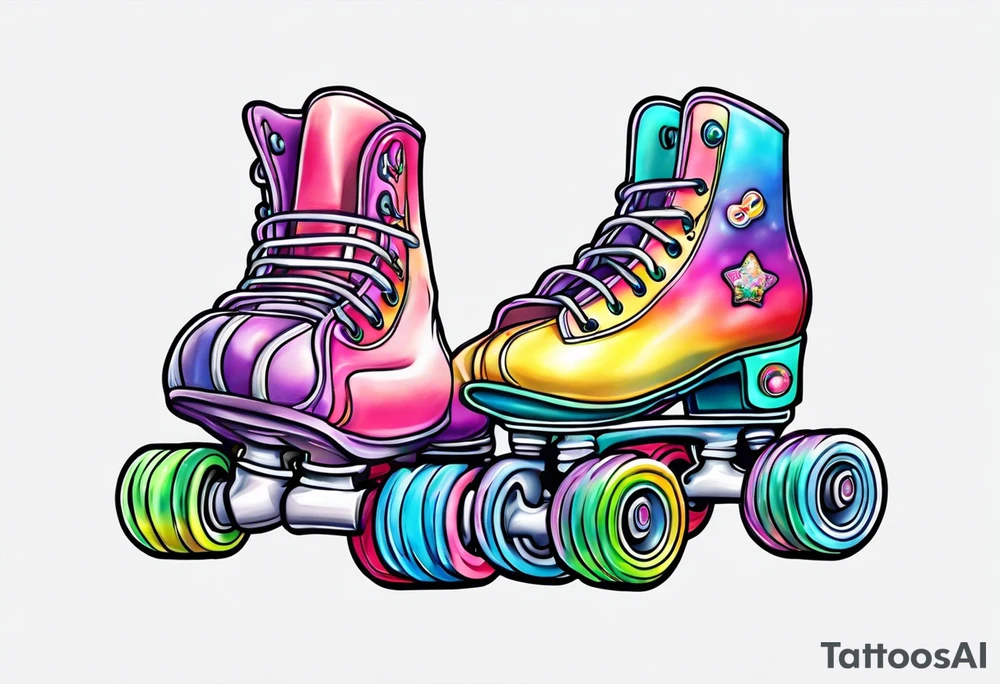 cute, pastel rainbow roller skates tattoo idea