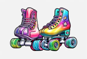 cute, pastel rainbow roller skates tattoo idea
