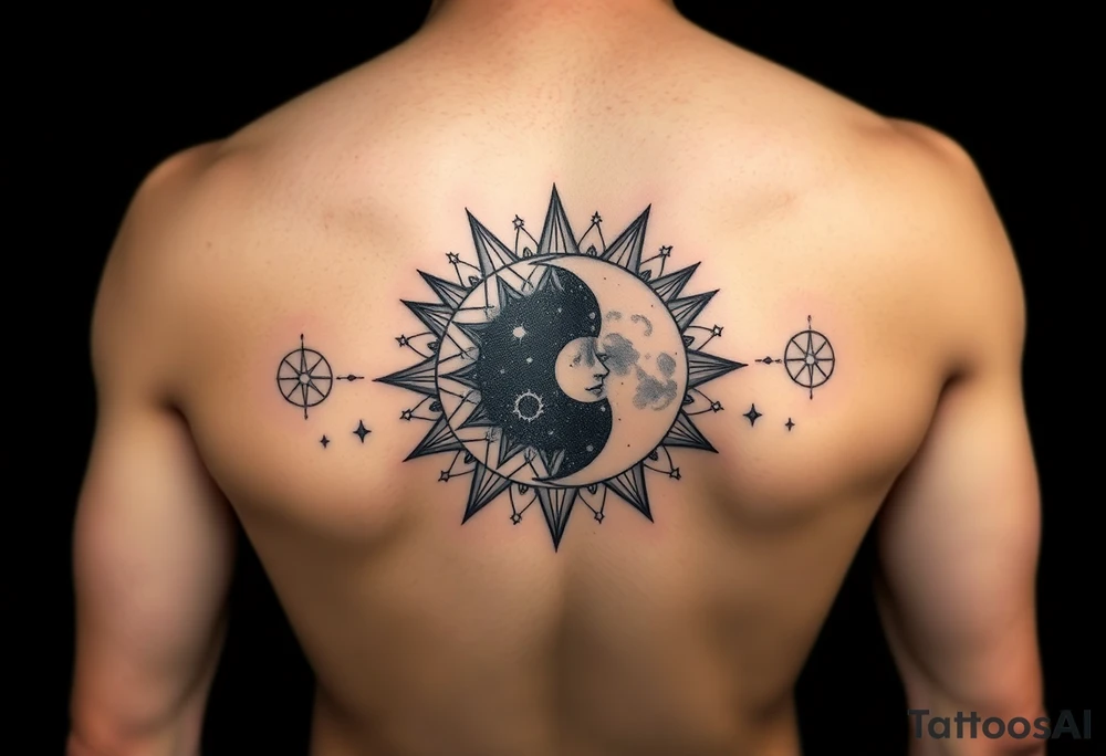 celestial sun and moon embrace with constellation patterns tattoo idea celestial sun and moon embrace with constellation patterns tattoo idea