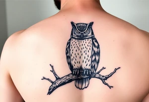 wise owl perched on ancient oak branch under starlit sky tattoo idea