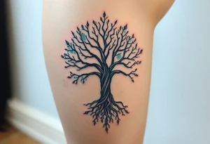 mystical tree of life with cosmic roots and celestial branches tattoo idea