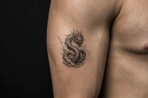 Serpentine air demon with swirling clouds and lightning. tattoo idea